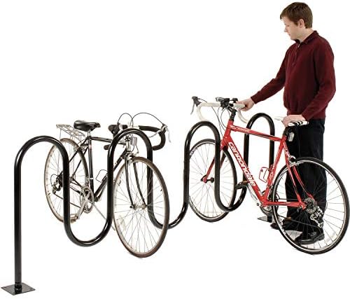 Global Industrial 94" L Wave Bike Rack, Fange Mount, 9-Bike Capacity, Black | Powder Coated Steel, Commercial Bike Rack for Stores, Parks