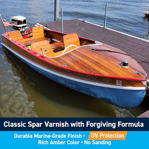 TotalBoat Gleam Marine Spar Varnish for Boats & Outdoor Wood - Satin Quart | Oil-Based Polyurethane Finish; No Thinning; UV Inhibitors; Wooden Boats, Yacht Brightwork, Furniture & Interior/Exterior Wood
