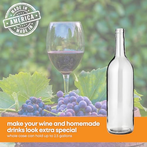 FastRack 24 - 750ml W5 Clear Bordeaux Wine Bottles-2 Cases, 750ml | Flint flat-bottomed glass wine bottles empty for home winemaking