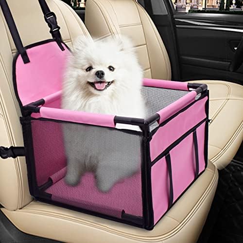 Dog Car Seat Puppy Portable Pet Booster Car Seat with Clip-On Safety Leash and PVC Support Pipe, Anti-Collapse,Perfect for Small Pets