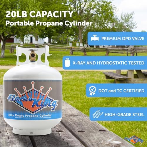 Flame King YSN-201 20-Pound Steel Propane Tank Cylinder with Type 1 OPD Valve, White