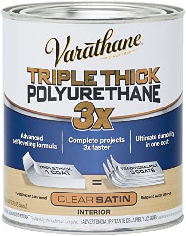Varathane Triple Thick Polyurethane Gloss Wood Finish | One Coat Protection, Self-Leveling Formula, Scratch And Stain Resistance, Crystal Clear Finish, Quart