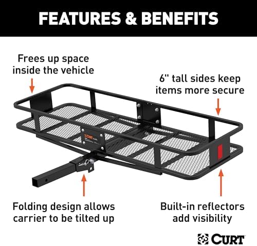 CURT 18152 Cargo Basket Hitch Trailer Hitch Cargo Carrier, 500 lbs. Capacity, 60-Inch x 24-Inch x 6-Inch, Fits 2-Inch Receiver