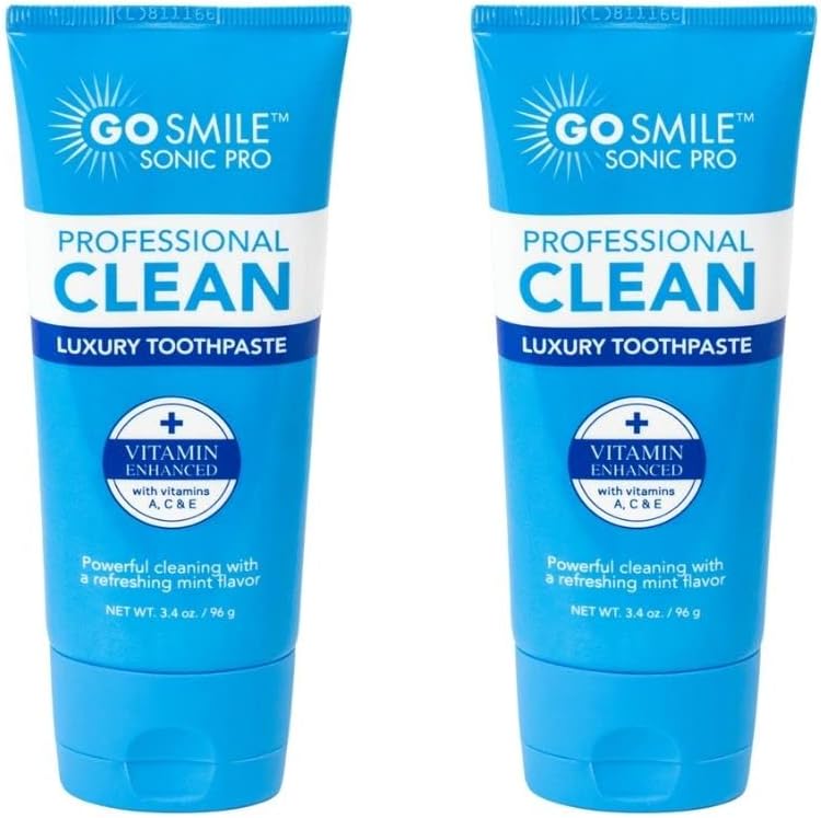 GO SMILE Professional Clean Luxury Whitening Toothpaste, large 3.4oz tube, Enriched with Vitamins A, C & E, Mint Flavor eliminates bad breath, Removes Stains, Dentist Recommended, Made in the USA