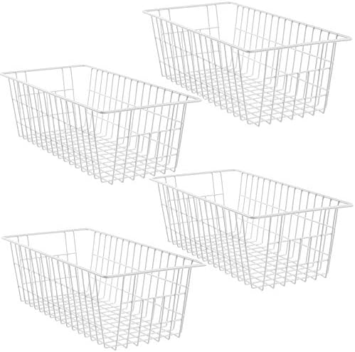 SANNO 15.7" Freezer Baskets Wire Storage Baskets Bin Organizer Food, Kitchen, Basket Organizers Bins for Home, Bathroom, Closet Organization, white