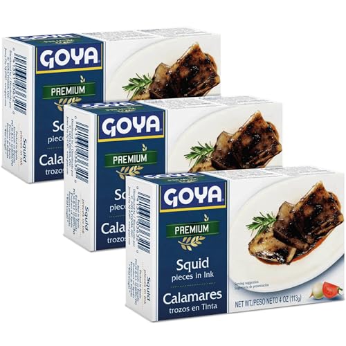 Goya Calamares Tinta Squid, Ready to Eat Seafood, Salads, 4 oz. Pack of 3 | Ready to Eat Seafood for Tapas, Pasta, Rice and Salads