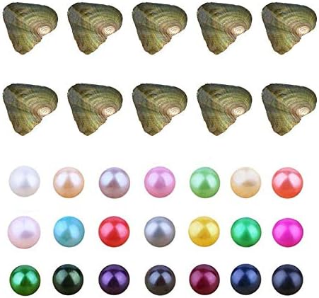 10PC Freshwater Pearl Cultured Oyster with Round Pearl Inside for Gift, Fun for Children, Family, Friends, Party (6-8mm, 10PC)