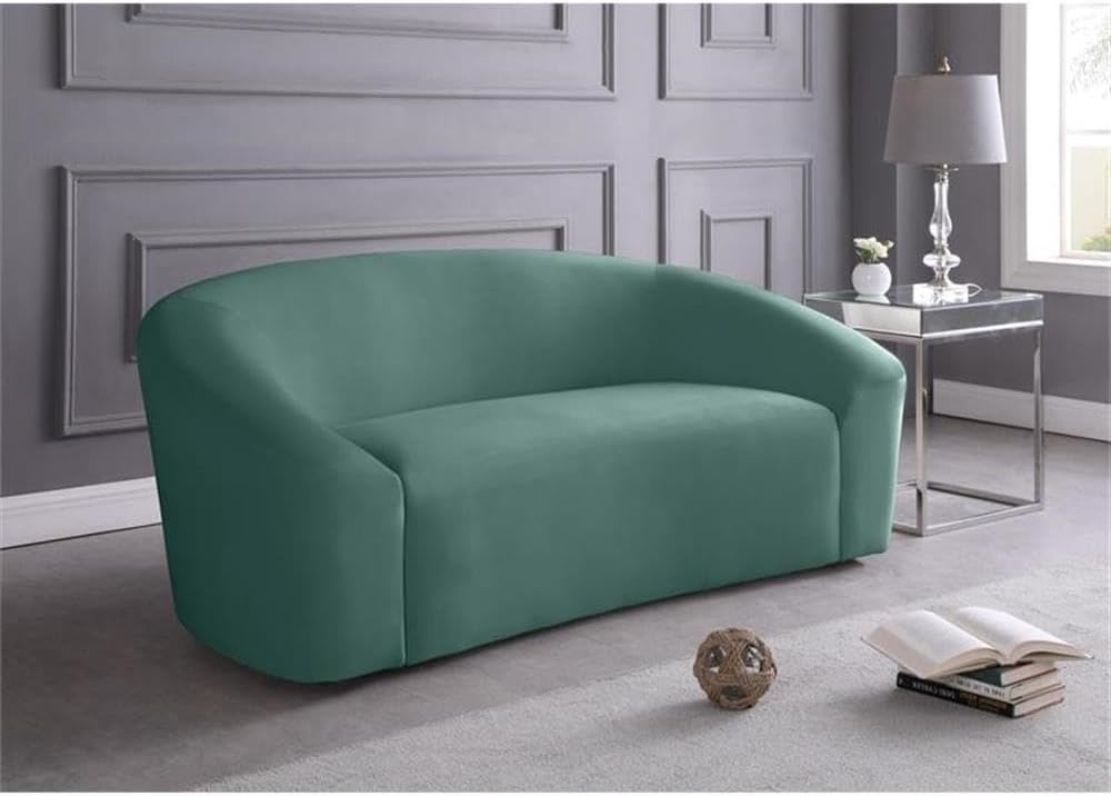 Meridian Furniture 610Black-L Riley Collection Modern | Contemporary Velvet Upholstered Loveseat with Rounded Contemporary Design, Black