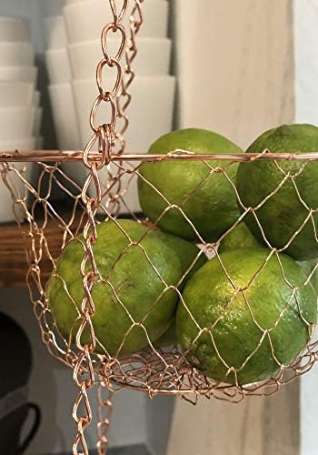 Fox Run 3-Tier Copper Kitchen Hanging Fruit Baskets For Kitchen, 32 Inches | Easily Store & Display Fruit & Vegetables | 3 Tiers Of Baskets For Organization | Beautiful Copper Hanging Kitchen Baskets