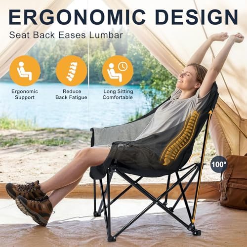 Oversized Camping Chairs for Adult - Heavy Duty Padded Portable Folding Chair XL Collapsible Camp Chair with Cup Holder Side Pocket for Outdoor Lawn Beach Sport Fishing Support 500LBS, Grey