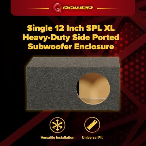 QPower HD112VL Single 12 Inch SPL XL Heavy Duty Side Ported Subwoofer Box Enclosure with Durable Carpet Covering for Car Audio Systems