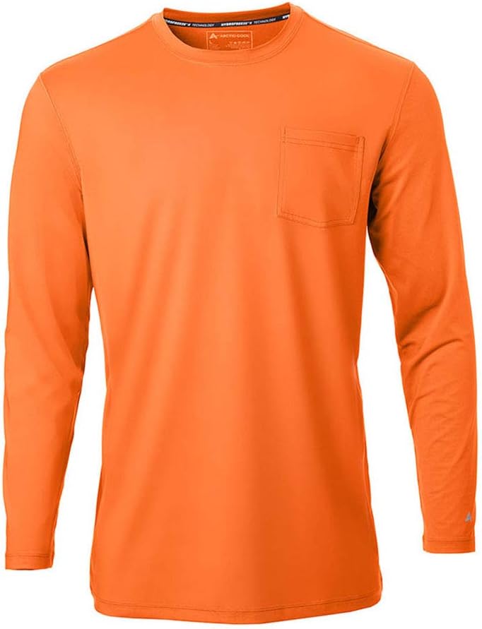 Arctic Cool Men’s Crew Neck Instant Cooling Pocket Workwear Moisture Wicking Performance UPF 50+ Long Sleeve Shirt