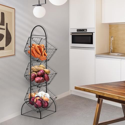 Sorbus 3-Tier Wire Market Basket Storage for Fruit, Vegetables, Toiletries, Household Items, Stylish Tiered Serving Stand for Kitchen