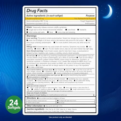 AXIV Nighttime Cold & Flu Relief Softgels, Multi-Symptom Nighttime Relief for Headache, Fever, Sore Throat, Minor Aches and Pains, Sneezing, Runny Nose, and Cough 24 Count