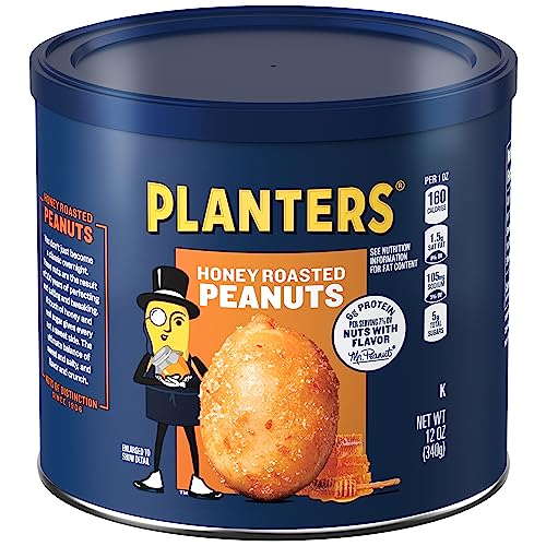 PLANTERS Salted Peanuts, Plant Based Protein Snacks, 12 Oz (1 Ct) | Roasted Salted Nuts. Resealable Canister. Snacks for Adults. Party Mix, Party Snacks