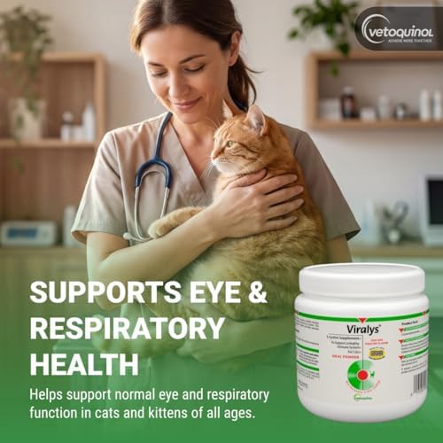 Vetoquinol Viralys - Lysine Supplement for Cats & Kittens - Supports Eye Wellness, Respiratory Health & Immune Strength - Flavored Oral Powder for Easy Feeding & Daily Use - 100 Grams