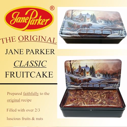 Jane Parker Fruitcake Classic Light Fruit Cake 1 pound (16 Ounce) Loaf in a Collectible Holiday Tin-Holiday-Christmas Cake-The Best Fruitcake You