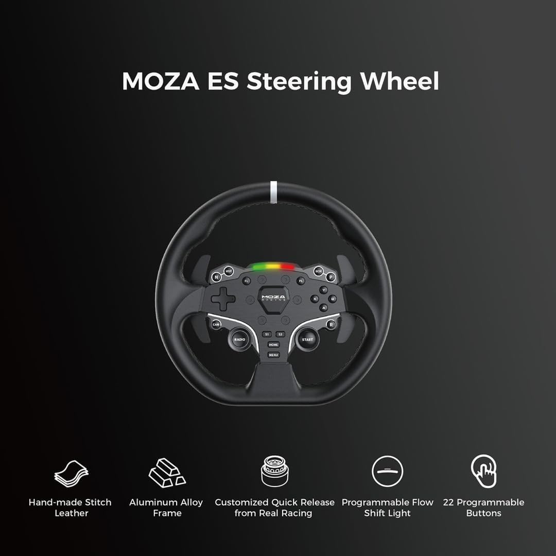 MOZA R5 All-in-One PC Gaming Racing Simulator 3PCS Bundle: 5.5Nm Direct Drive Wheel Base, 11-inch Racing Wheel, Anti-Slip Pedals and a Desk Clamp