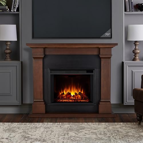 Real Flame Callaway 63" Grand Electric Fireplace with Mantel in Chestnut Oak, Free-Standing Oversized Indoor Electric Fireplace with Mantel
