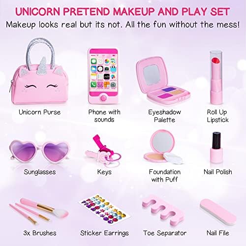 Kids Real Makeup Kit with Unicorn Purse Non Toxic Washable Make Up Set