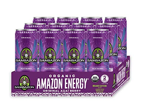 Sambazon Organic Amazon Energy Drink, Jungle Love, Acai Berry and Passionfruit, 12 Fl Oz (Pack of 12)
