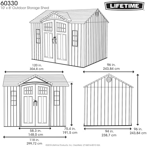 Lifetime 10 ft x 8 ft Outdoor Storage Shed – Heavy-Duty Resin Backyard Shed with Skylights, Windows, Steel-Reinforced Textured Walls