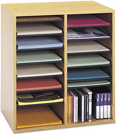 Safco Wood Adjustable Literature Organizer, 16 Compartment with Adjustable Shelves, CDs Storage, and Durable Laminate Finish, for Home Office