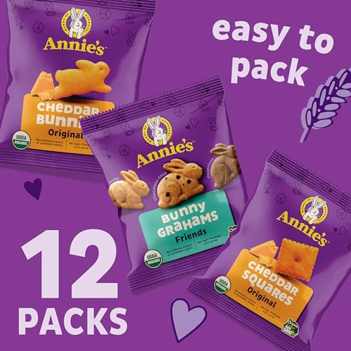 Annie's Organic Snack Cracker Variety Pack, 12ct, 11 oz | Cheddar Bunnies, Bunny Grahams & Cheddar Squares (4 of Each)