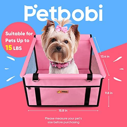 Petbobi Dog Car Seat for Small Dogs and Cats up to 15 lbs, Portable Booster | Pink, Water-resistant Oxford fabric, PVC Tubes, Folds Flat, Clip-on Leash Keeps Pups Secure and Drivers Focused