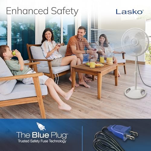 Lasko Oscillating Pedestal Fan - Adjustable to 47" - 2520 - White | Cooling Standing Fan for Bedroom, Living Room, and Home Office, 16" Blade Diameter
