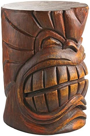 Design Toscano Grand Tiki Face Kanaloa Teeth Indoor/Outdoor Side Table Statue, Patio, Bar, Den, 20 inch tall, Cast Stone Resin, Woodtone Finish