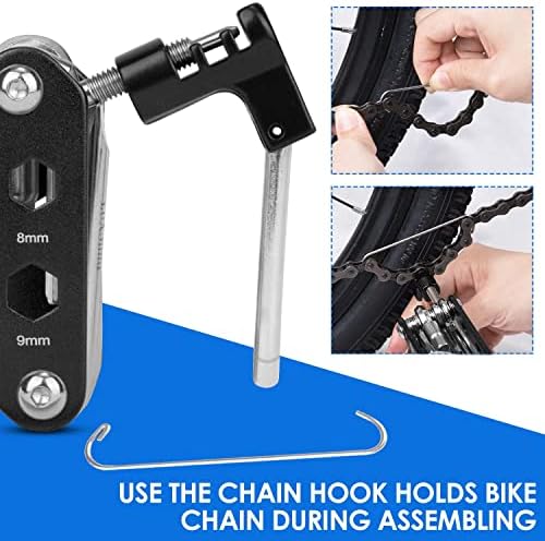 14 in 1 Bike Repair Tool Kit & Bike Saddle Bag | Bike Chain Tool Hex Key Wrench Maintain Accessories Multitool Set, Portable Under Seat Bag for Road Mountain Commuter Bicycle
