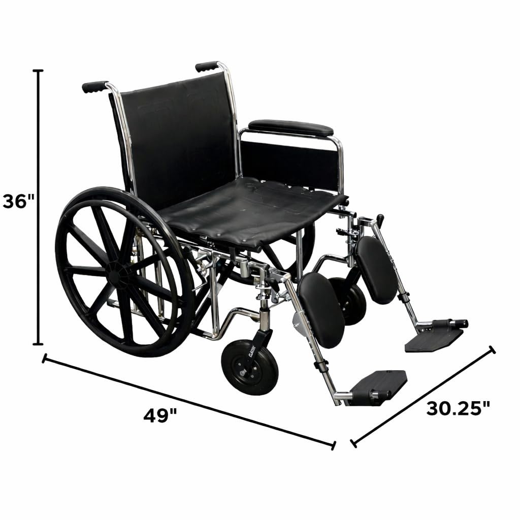 ALCO 22" Heavy Duty Chrome Wheelchair (500 lb. Weight Capacity) with Removable Full Arms