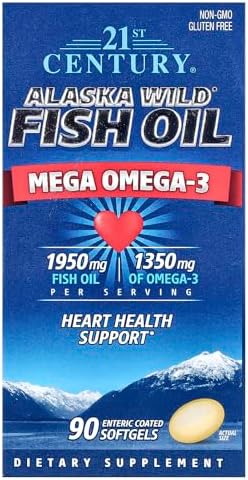 21st Century Alaska Wild Fish Oil Softgels, Mega Omega-3, Enteric Coated, 90 Count | Alaska Wild Fish Oil with omega-3 EPA & DHA, Heart, Joint