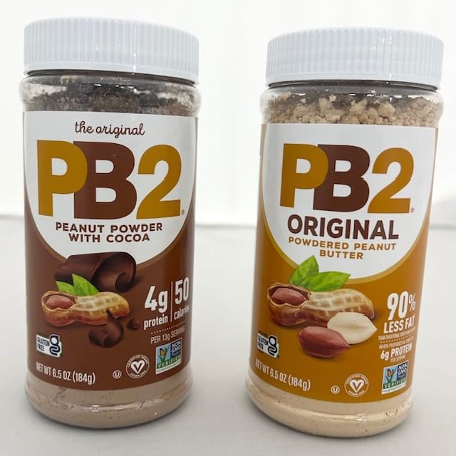 PB2 Powdered Peanut Butter Bundle, Keto Diet, Gluten Free, Mix in Protein Shakes & Smoothies, Low Carb, Original Peanut Butter & Peanut Butter Cocoa Flavors (2 Jars - 6.5 Oz Each)