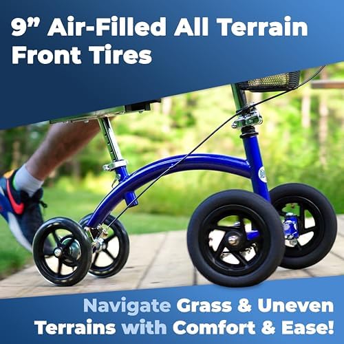 KneeRover Hybrid All Terrain Knee Scooter for Adults, Blue | Heavy Duty Knee Walker For Foot Surgery, Broken Ankle Foot Injuries, Leg Recovery Scooter