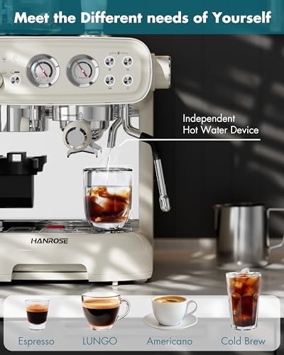 Espresso Machine with Grinder and Milk Frother, 20 Bar ULKA Pump | Fully Removable Burr Assembly, Adjustable Dosing & Independent Hot Water for Latte