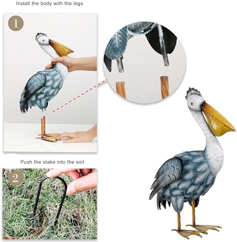 TERESA'S COLLECTIONS Pelican Statues Outdoor Decor, 16.5" Coastal Ocean Bird Garden Statues & Sculptures, Metal Yard Art Lawn Ornaments for Patio