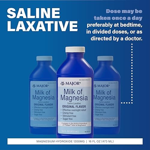 MAJOR Milk of Magnesia Saline Laxative - Original Flavor - Effective Overnight Relief - Stimulant-Free, Sugar-Free - 16 Fl Oz