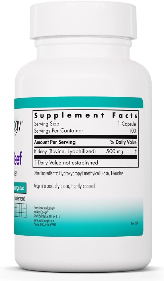 Allergy Research Group NutriCology Kidney Beef - 500 mg Bovine Kidney Glandular Supplement - Freeze-Dried Organ Extract - Renal & Glandular Support