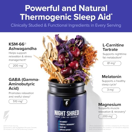 Night Shred Night Time Fat Burner & Natural Sleep Support, 30 Servings