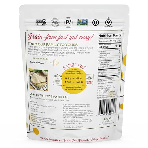 Otto's Naturals Multi-Purpose Cassava Flour, 2 LB. | All Purpose Wheat Replacement, Top 9 Allergen Friendly, Use for Bread, Cake and Crust, Gluten & Grain Free, Non-GMO, Nut-Free