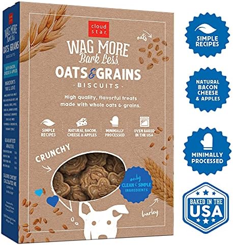 Cloud Star Wag More Bark Less - Dog Treats - Crunchy Biscuits - Oats & Grains Bacon, Cheese & Apples - 16 oz Box