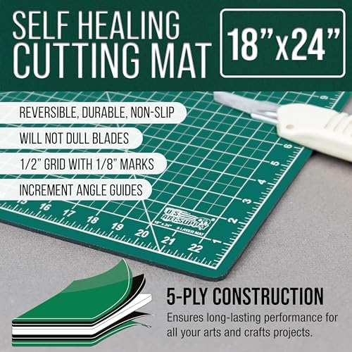 U.S. Art Supply 18" x 24" Self-Healing Cutting Mat 5-Ply - Double-Sided Green/Black Craft Mat, Non-Slip Cutting Mats for Crafts, Sewing, Quilting, Scrapbooking | Double-Sided Green/Black Craft Mat, Non-Slip Cutting Mats for Crafts, Sewing, Quilting, Scra…