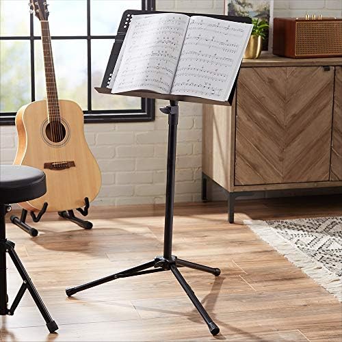 Amazon Basics Adjustable Folding Sheet Music Stand for School Music Program, Bands, Ensembles, 31" to 55" Height, Black