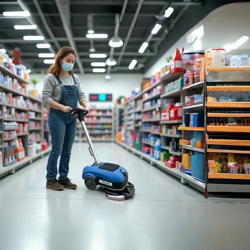 Emotor Portable Commercial Walk Behind Floor Scrubber-11" Brush | Lightweight, 360 Degress Rotation Squeegee Assembly
