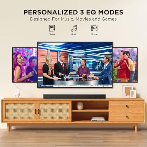 2.0 ch 100W Sound Bar for Smart TV, 2-in-1 Detachable Bluetooth 5.3 Speaker with 3 EQ Modes & Adjustable Bass - Home Theater Audio for Movies, Gaming