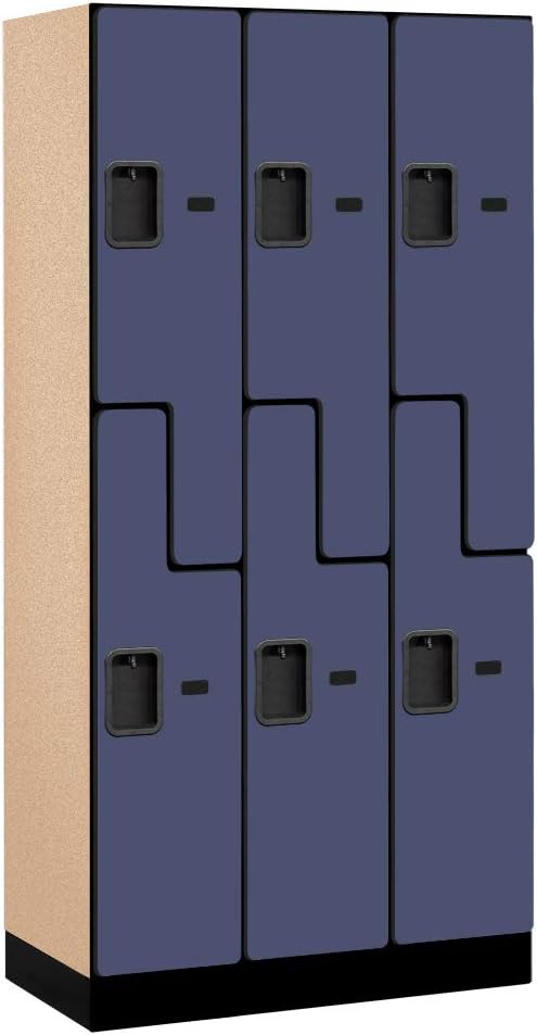 Salsbury Industries 2-Tier S-Style Designer Wood Locker with Three Wide Storage Units, 6-Feet High by 18-Inch Deep, Mahogany