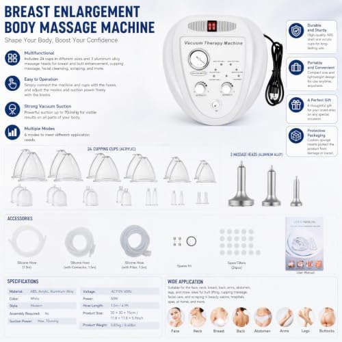 Vacuum Therapy Machine 24 Cups Butt Lift Breast Enlargement Cupping Massage