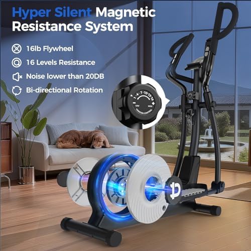 pooboo Elliptical Machine, Elliptical Exercise Machine with 16-Level Resistance&Quiet Magnetic Driving System, Elliptical Machine for Home with LCD Monitor&15.5-17IN Stride, 350LBS Weight Capacity